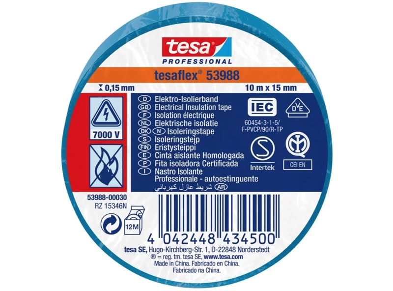 CINTA AISLANTE TESA AZUL 15MM X 10 MTS. - 1
