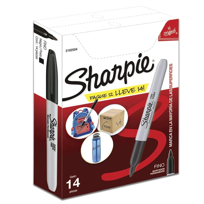 SHARPIE PUNTA FINA NEGRO CAJA DE 12 + 2 GRATIS - 1