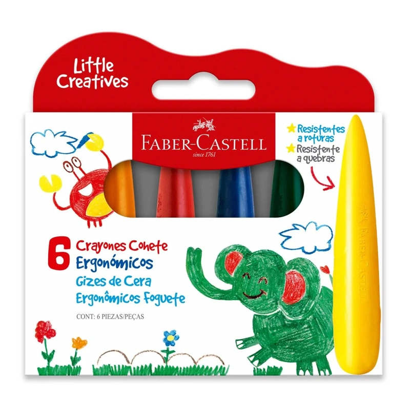 CRAYONES COHETE FABER CASTELL ERGONOMICOS 6 COLORES - 1