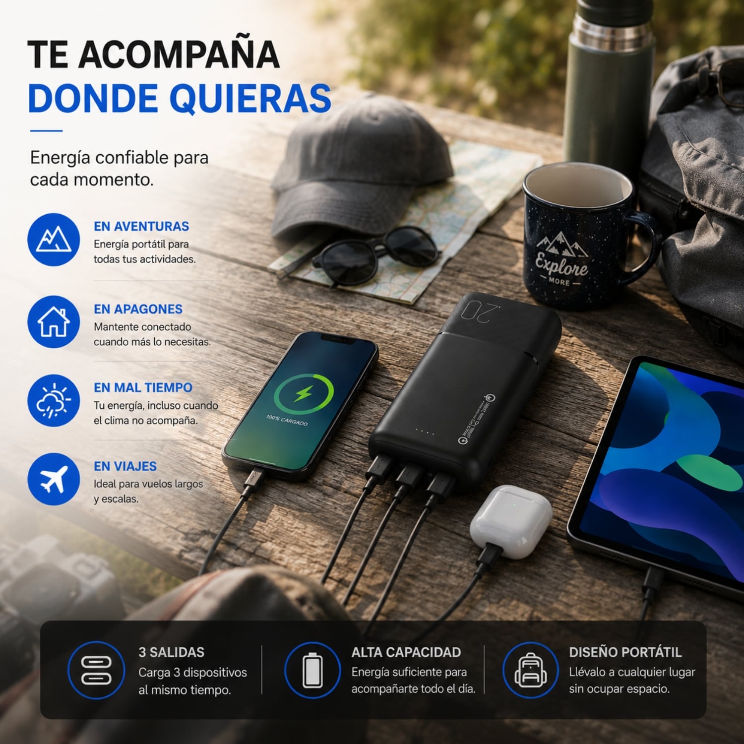 BATERIA EXTERNA DE CARGA RÁPIDA 20W 20.000 MAH DUSTED NEGRA - 6