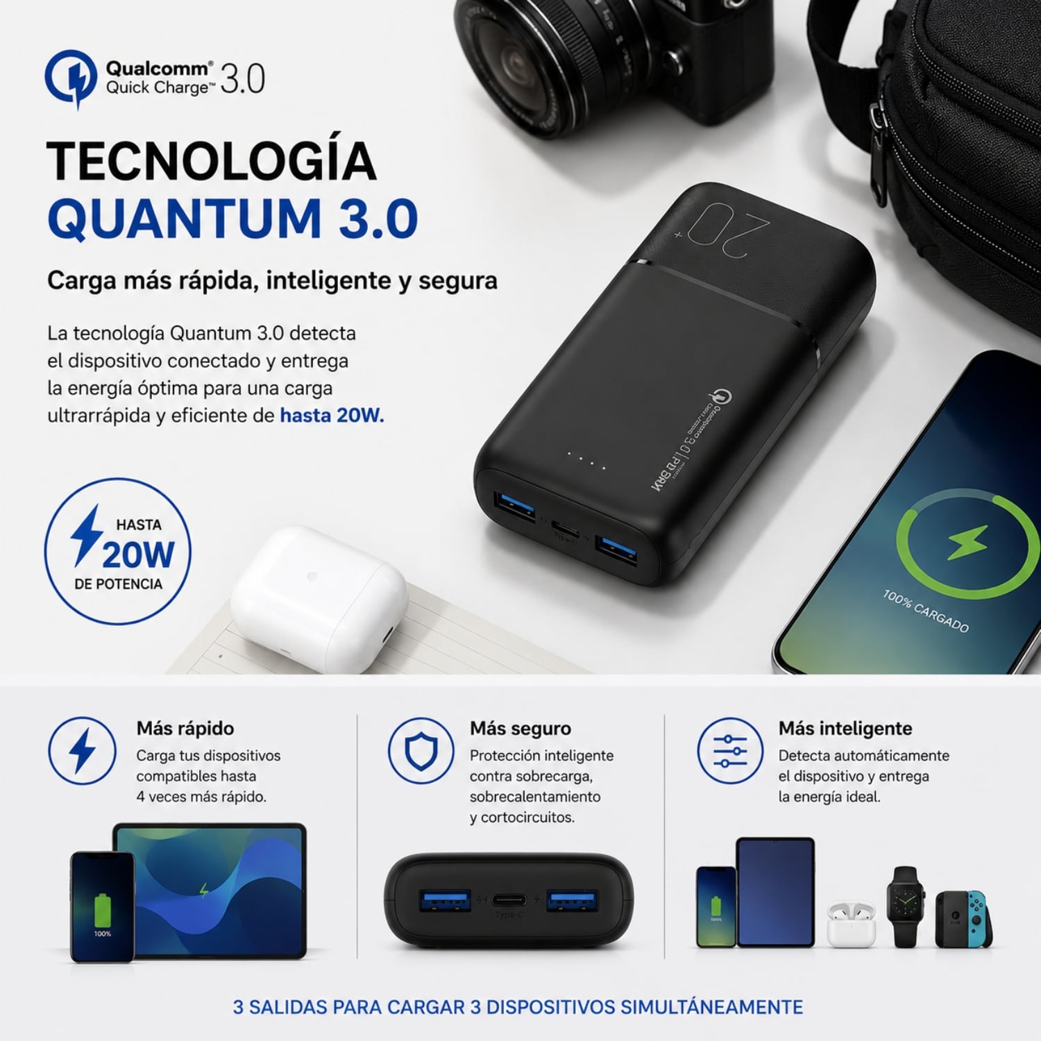 BATERIA EXTERNA DE CARGA RÁPIDA 20W 20.000 MAH DUSTED NEGRA - 8