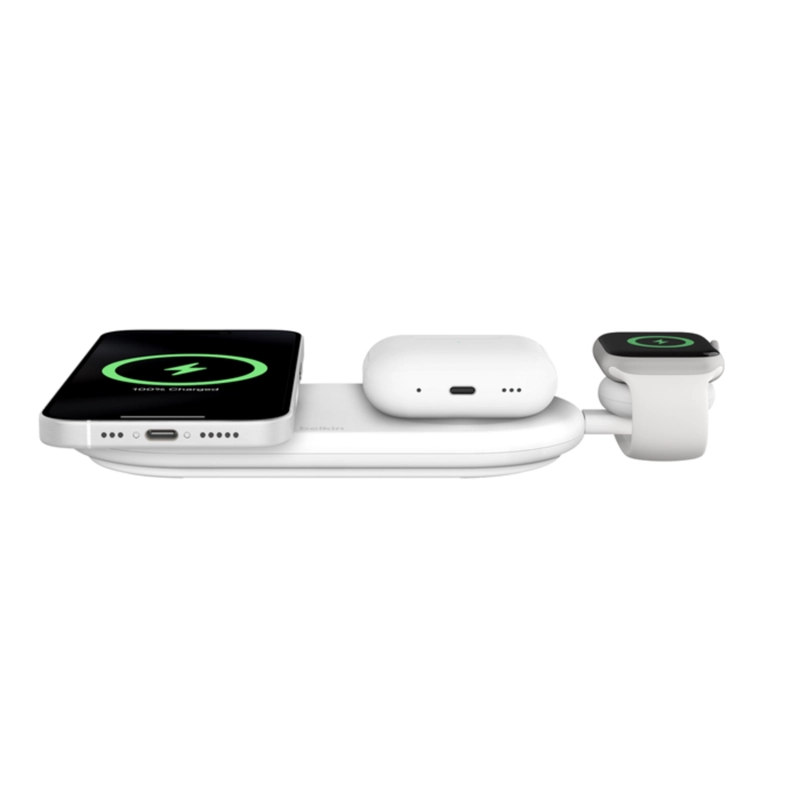 BASE DE CARGA 3 EN 1 INALAMBRICA PLANA QI2 BELKIN BLANCA - 2
