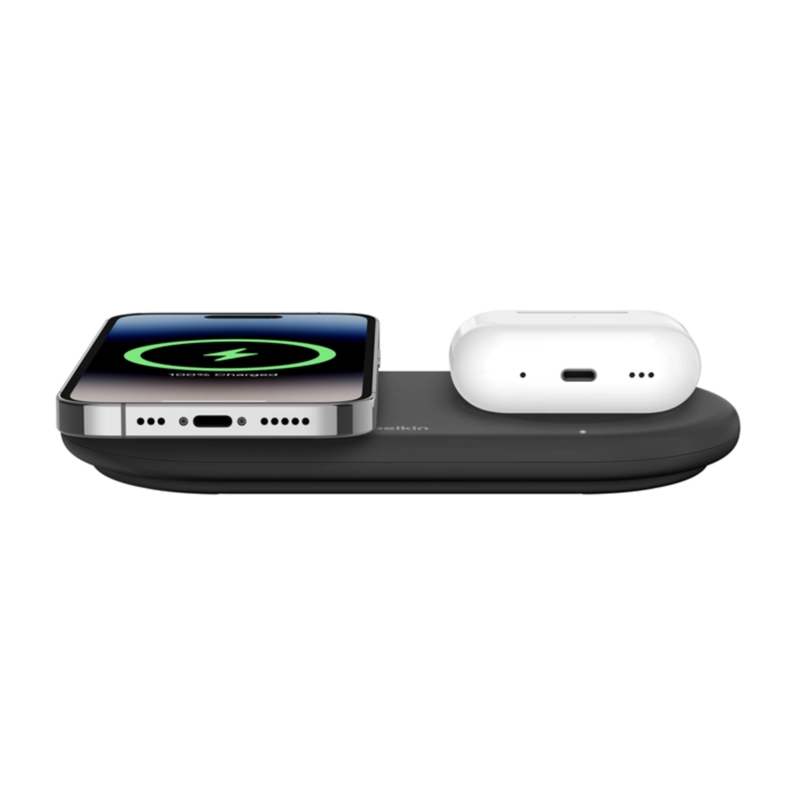 BASE DE CARGA 2 EN 1 INALAMBRICA PLANA QI2 CON USB-C NEGRA - 3