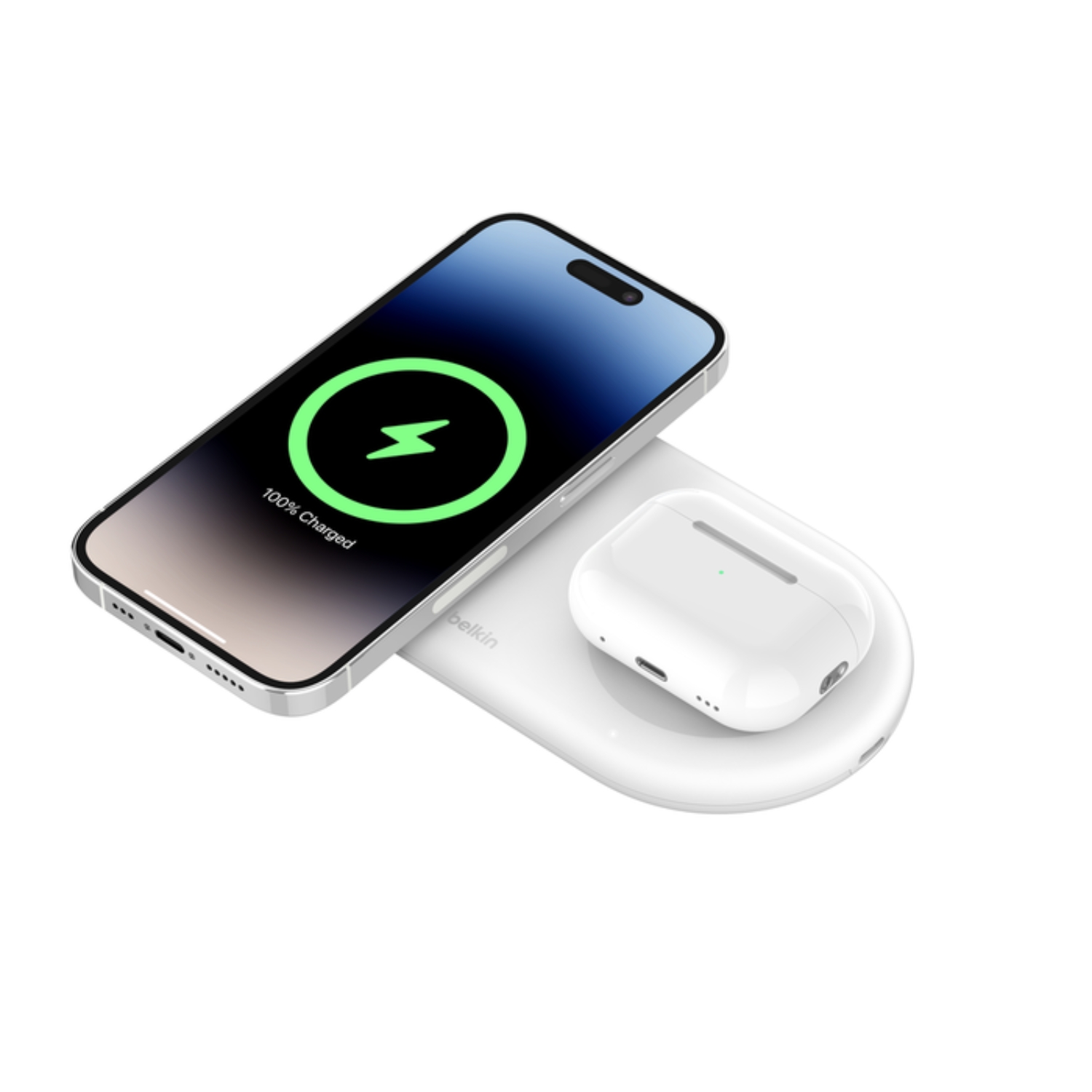 BASE DE CARGA 2 EN 1 INALAMBRICA PLANA QI2 CON USB-C BLANCA - 1