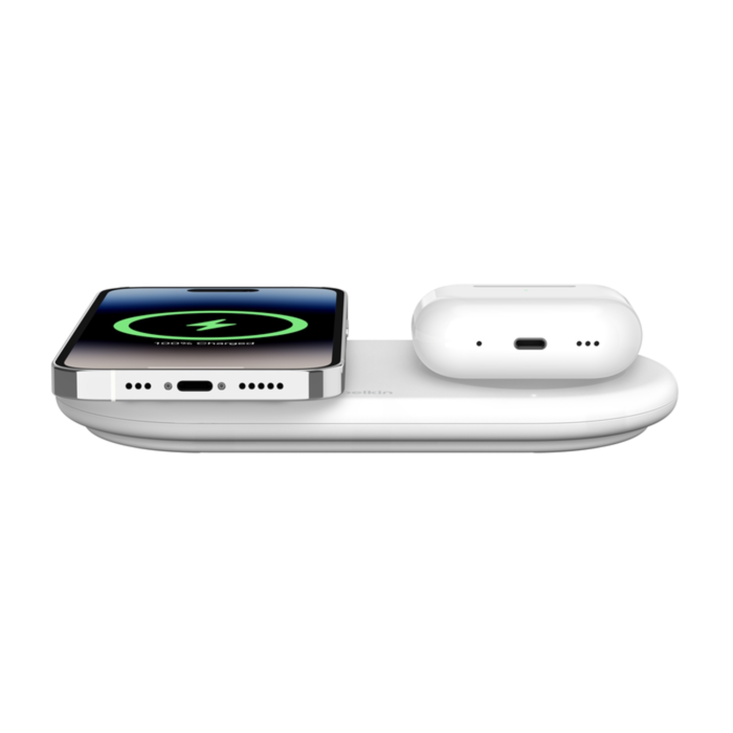 BASE DE CARGA 2 EN 1 INALAMBRICA PLANA QI2 CON USB-C BLANCA - 4
