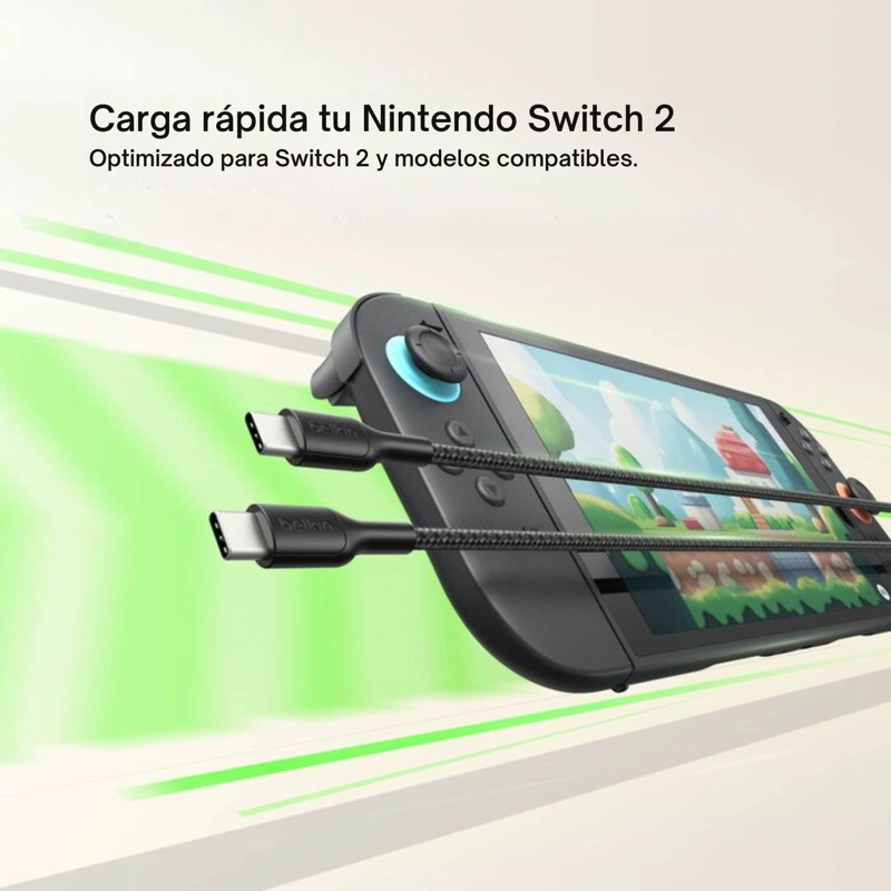 CABLE USB-C A USB-C DE 60 W PARA NINTENDO SWITCH 2 NEGRO 2 M - 2