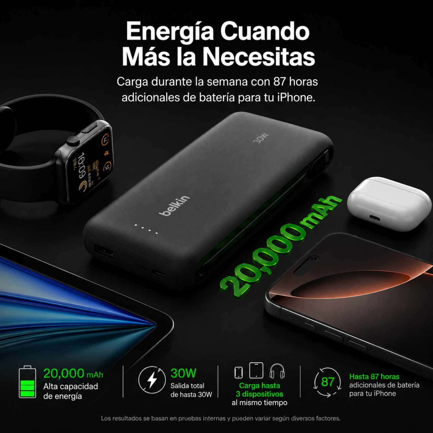 BATERIA 20.000 MAH 30W PD CON CABLE USB-C BELKIN - 3