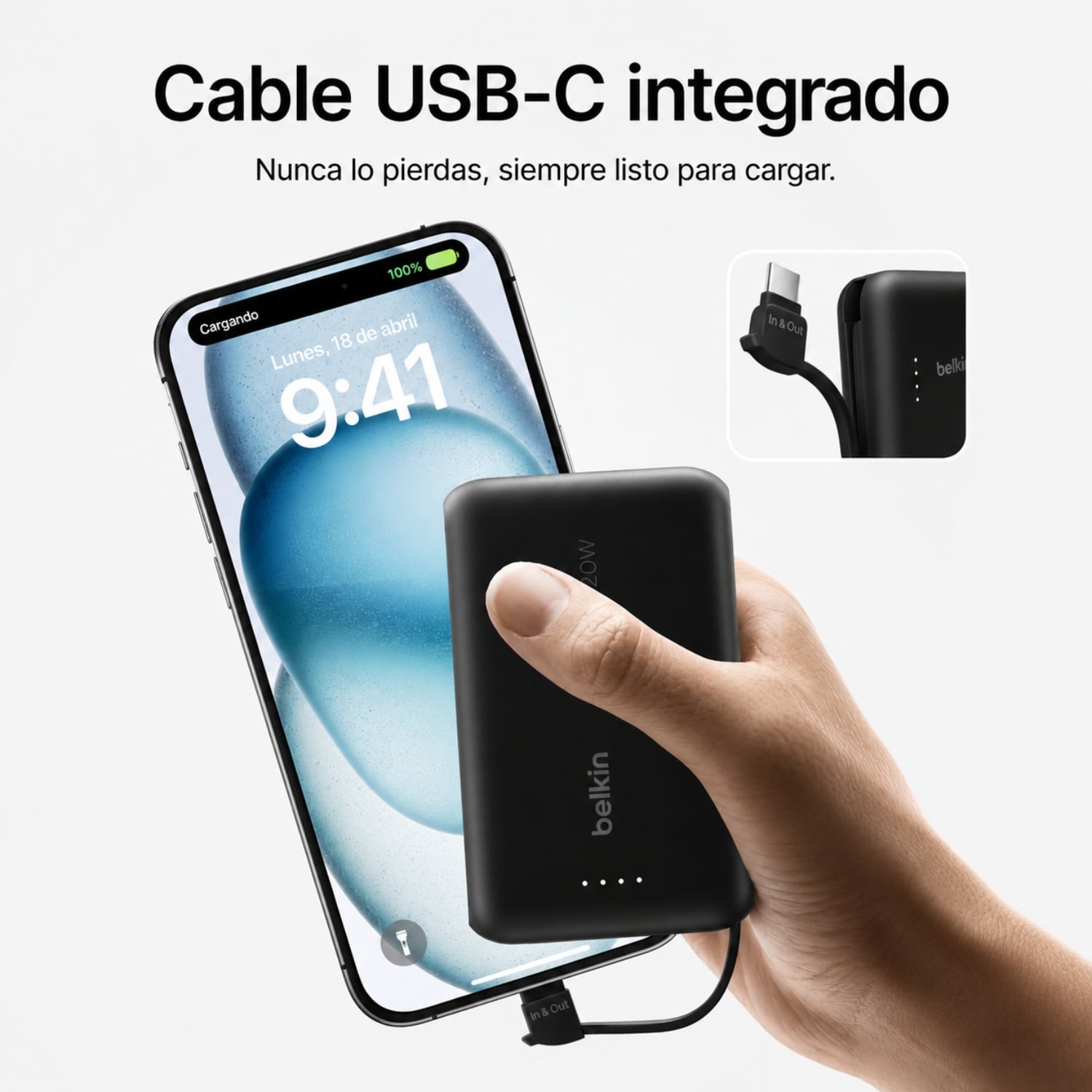 BATERIA 10.000 MAH 20W PD CON CABLE USB-C BELKIN - 4