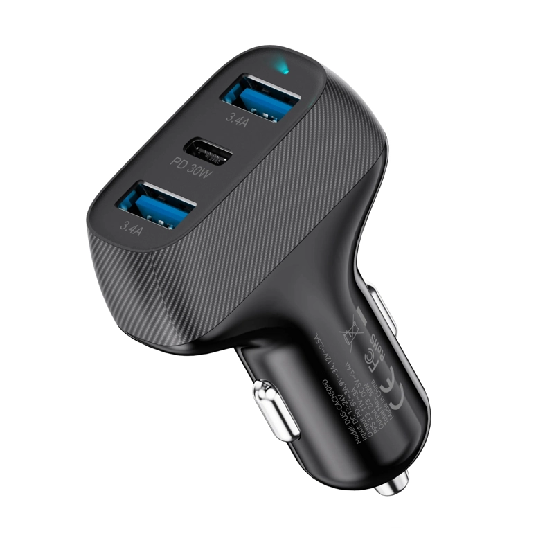 CARGADOR DE AUTO TRIPLE 50W CON CABLE 2EN1 DUSTED NEGRO - 3