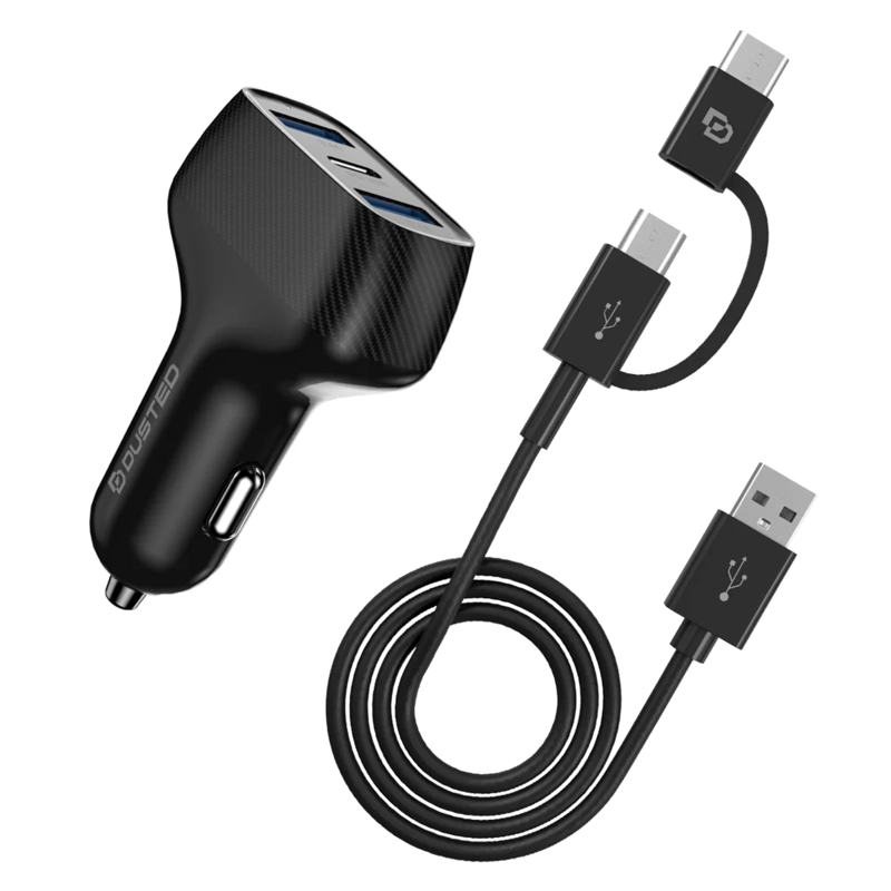 CARGADOR DE AUTO TRIPLE 50W CON CABLE 2EN1 DUSTED NEGRO - 4