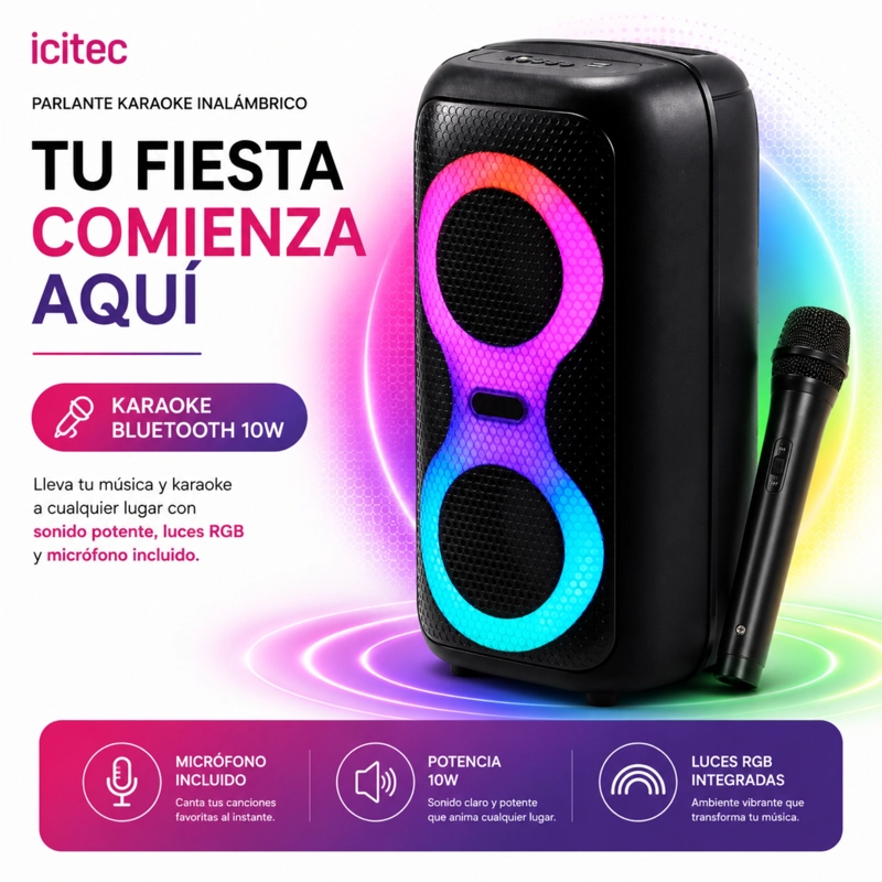 PARLANTE KARAOKE ICITEC CON LUZ RGB - 3