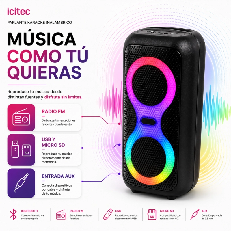 PARLANTE KARAOKE ICITEC CON LUZ RGB - 4