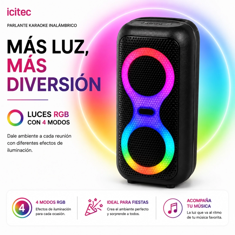 PARLANTE KARAOKE ICITEC CON LUZ RGB - 5