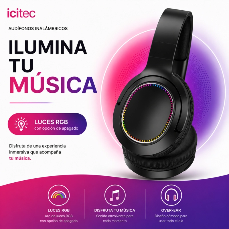 AUDIFONOS ICITEC EQU CON LUZ RGB - 3