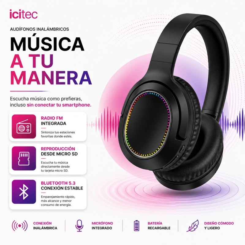 AUDIFONOS ICITEC EQU CON LUZ RGB - 4