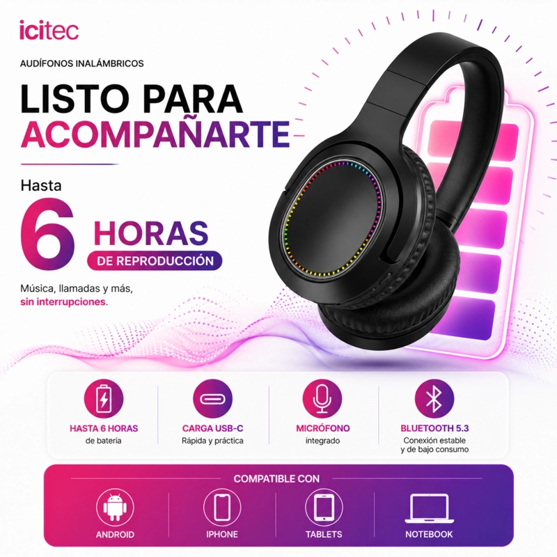 AUDIFONOS ICITEC EQU CON LUZ RGB - 5