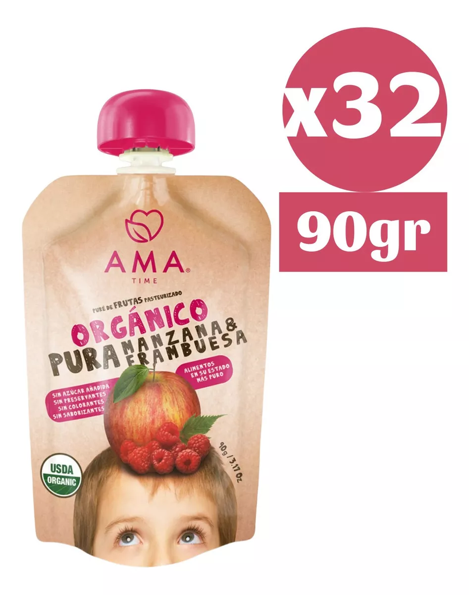 SUPLEMENTO ALIMENTICIO 32X PURE FRUTA MANZANA FRAMBUESA ORGÁNICO PAPILLA AMA - 1
