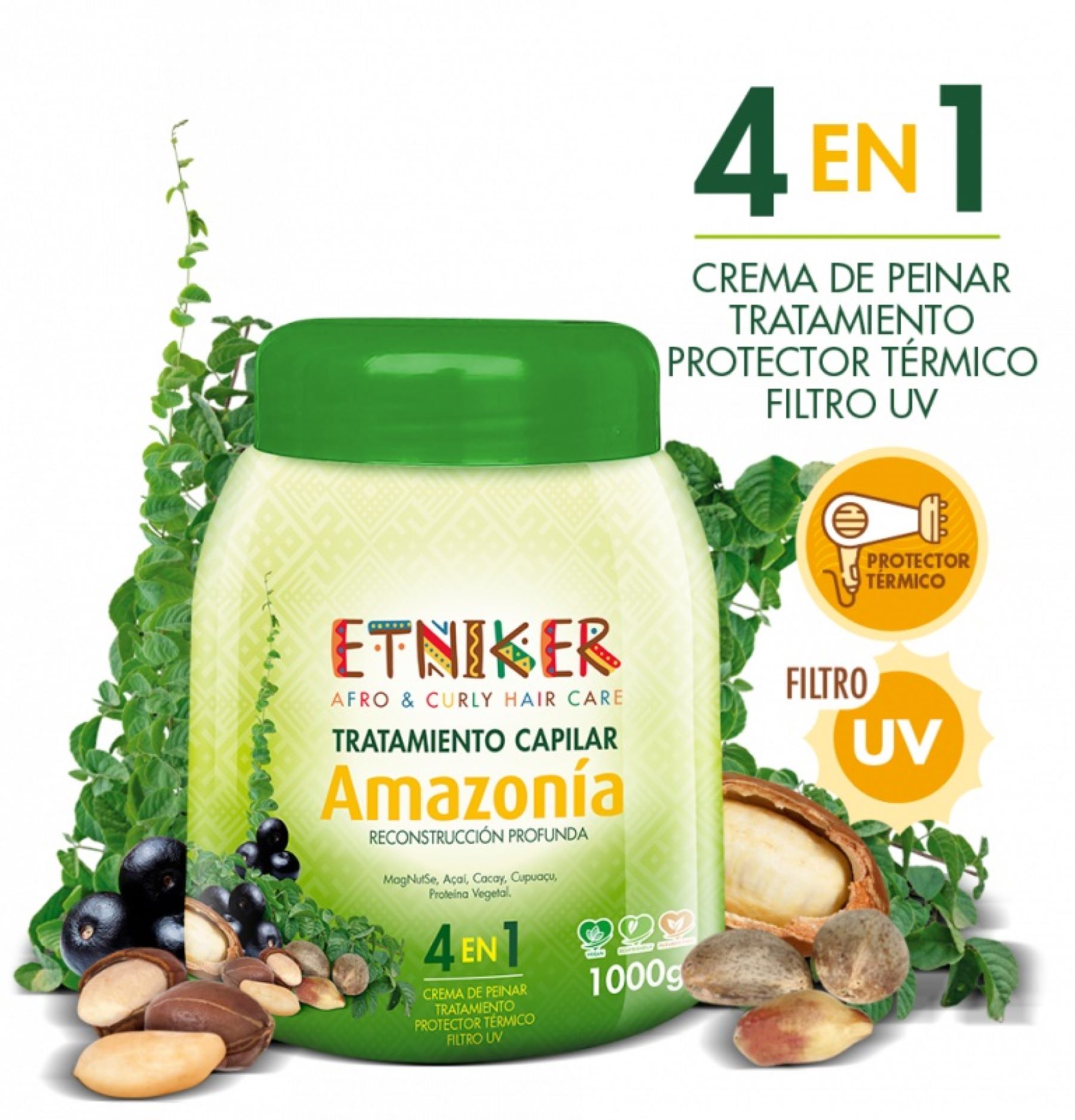 TRATAMIENTO CAPILAR AFRO AND CURLY ETNIKER AMAZONIA 4 EN 1 DE 1000GR - 2