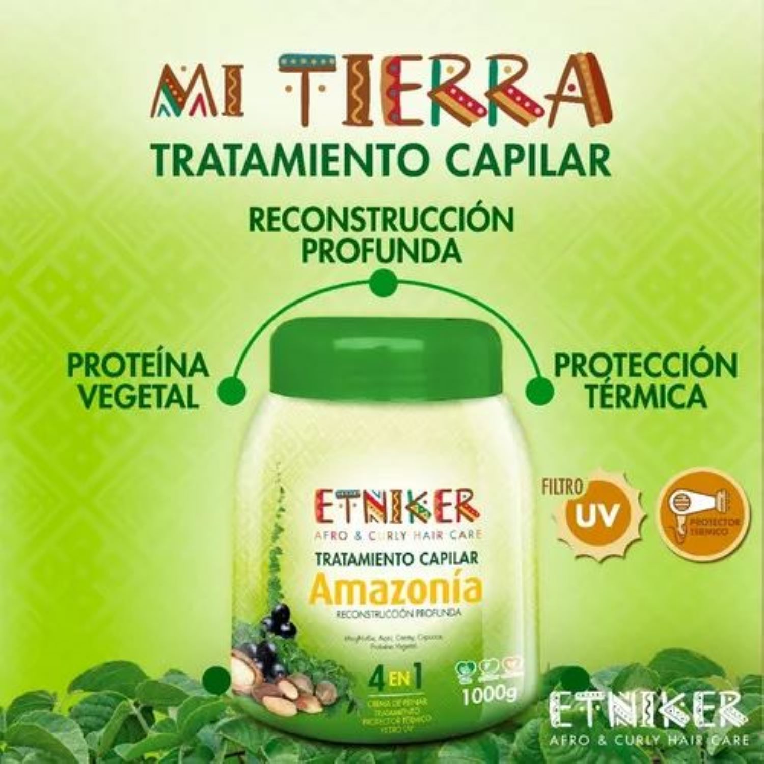TRATAMIENTO CAPILAR AFRO AND CURLY ETNIKER AMAZONIA 4 EN 1 DE 1000GR - 3