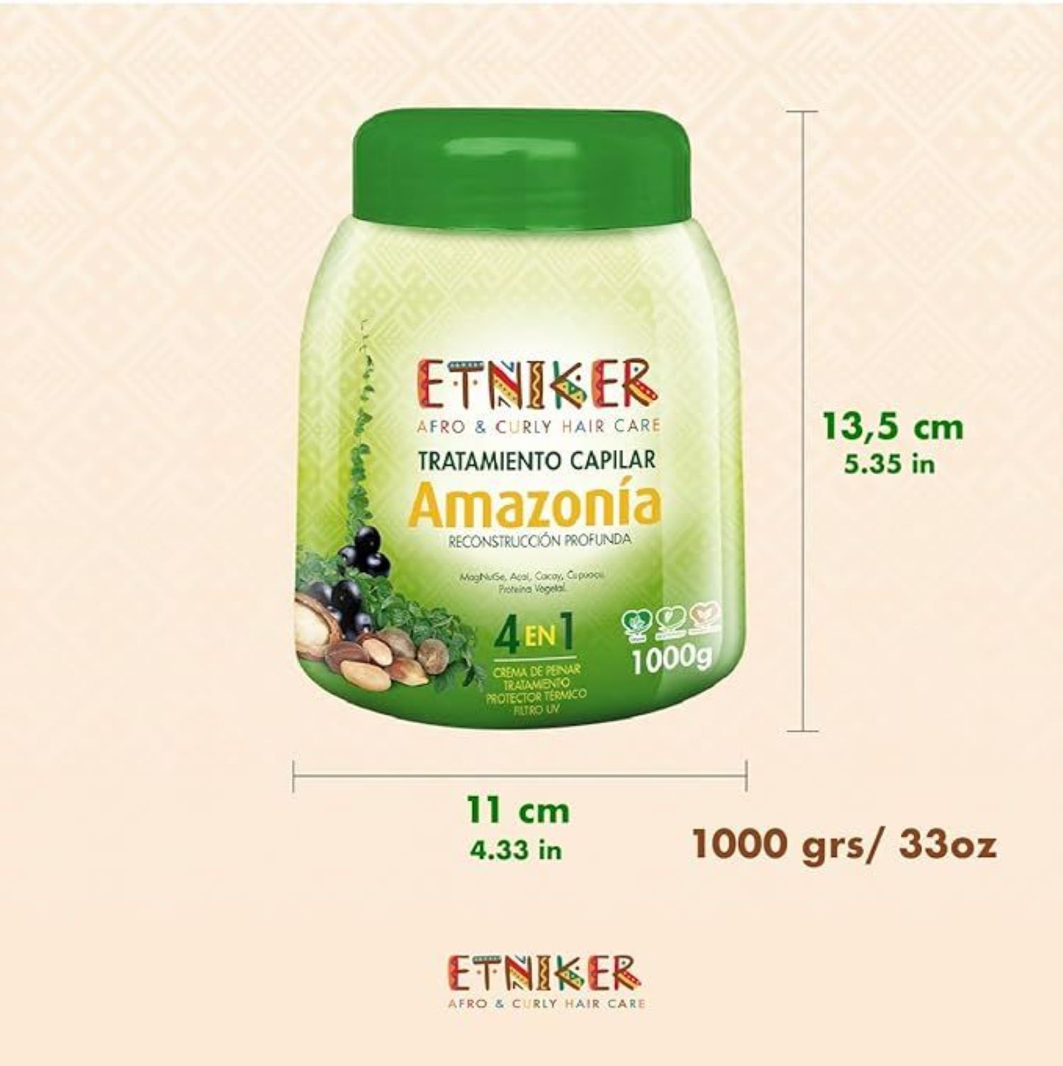 TRATAMIENTO CAPILAR AFRO AND CURLY ETNIKER AMAZONIA 4 EN 1 DE 1000GR - 4