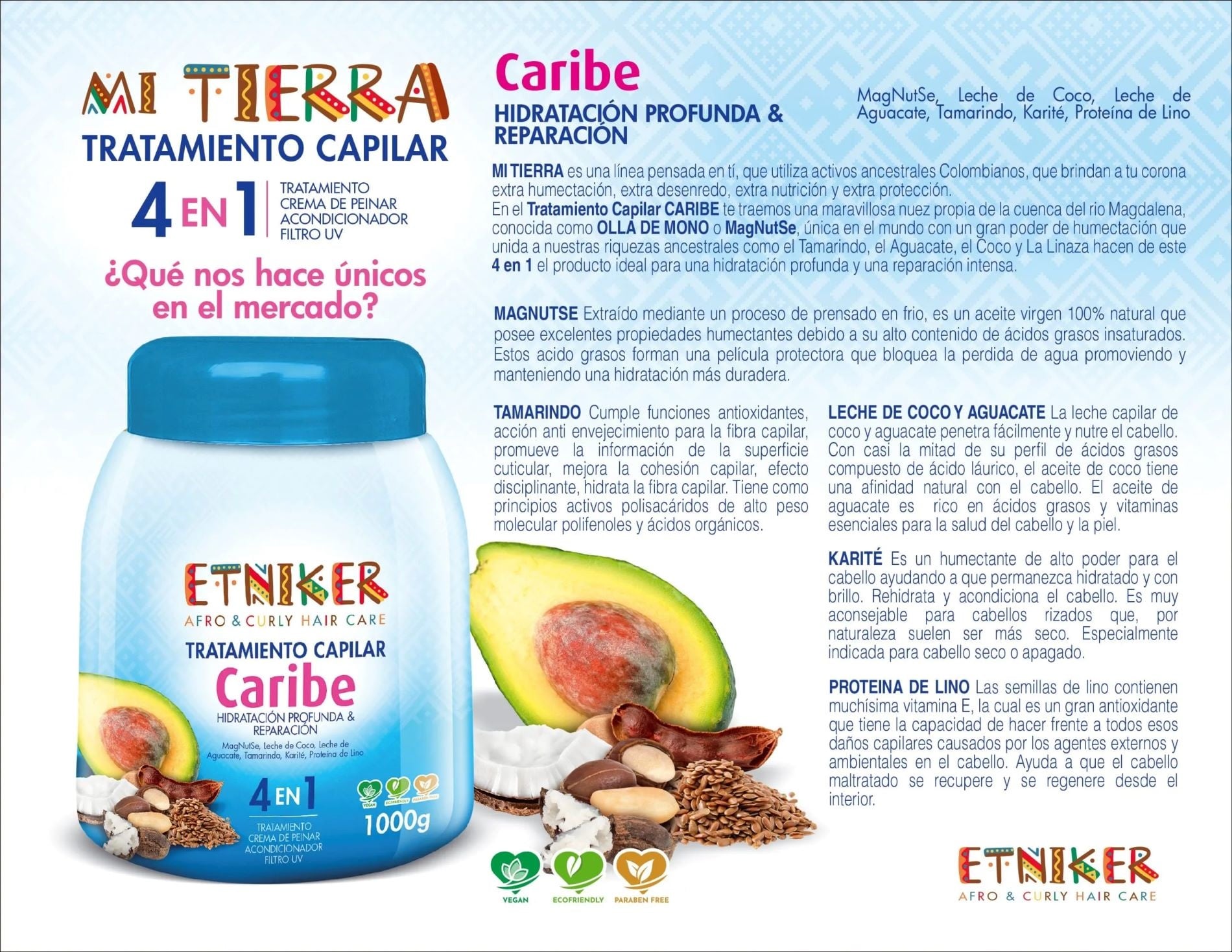 TRATAMIENTO CAPILAR AFRO AND CURLY ETNIKER CARIBE 4 EN 1 DE 1000GR - 2