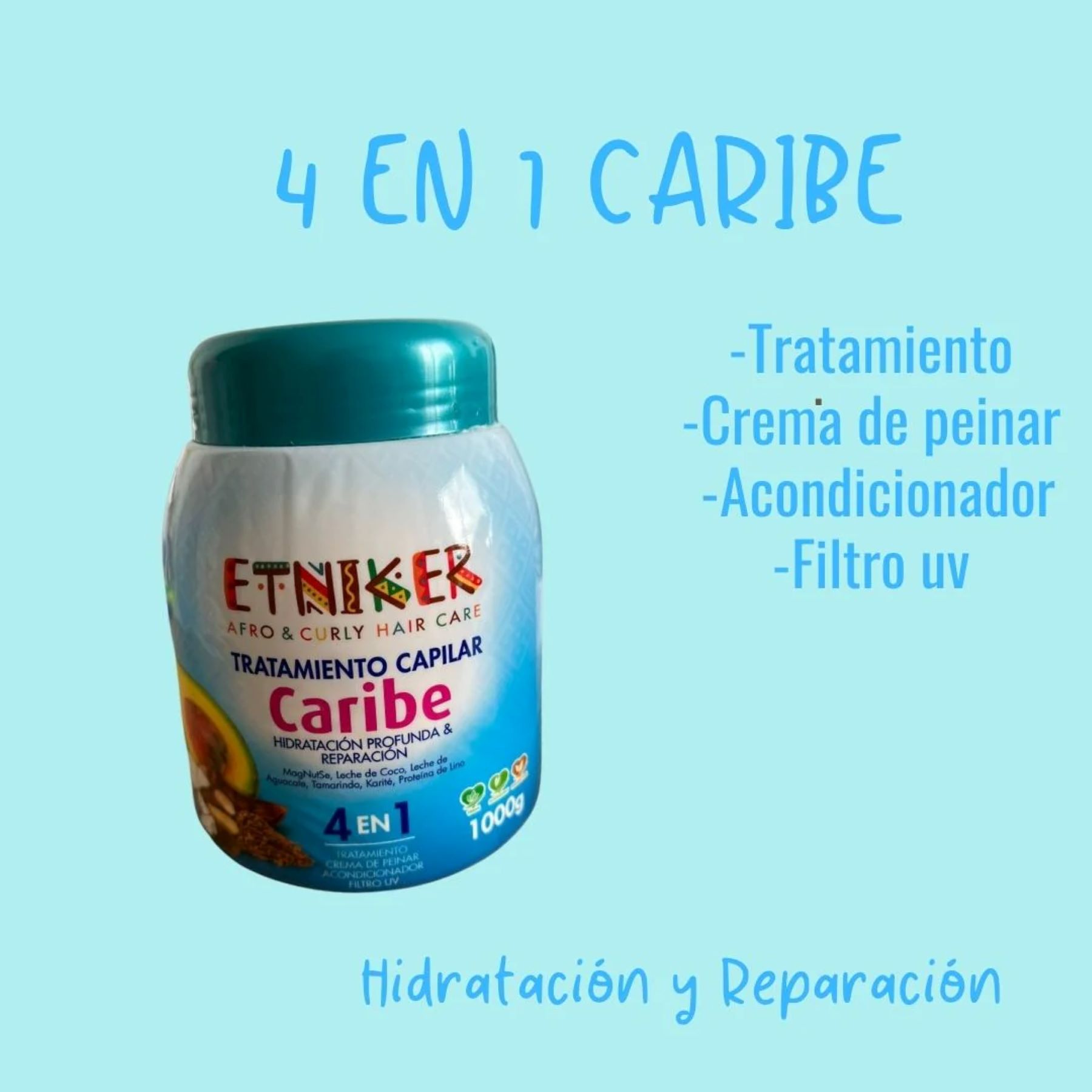 TRATAMIENTO CAPILAR AFRO AND CURLY ETNIKER CARIBE 4 EN 1 DE 1000GR - 3
