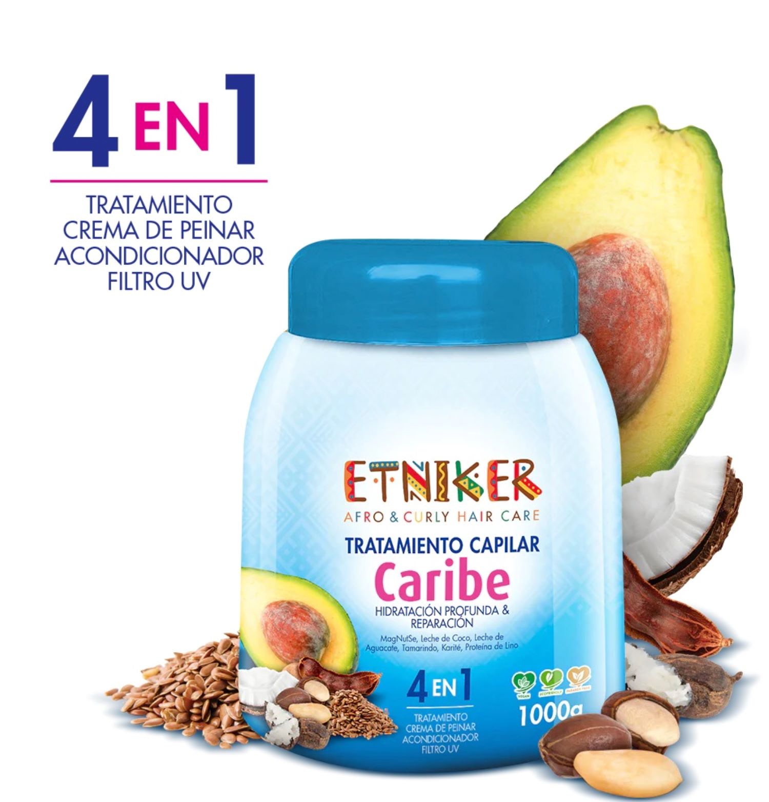 TRATAMIENTO CAPILAR AFRO AND CURLY ETNIKER CARIBE 4 EN 1 DE 1000GR - 4