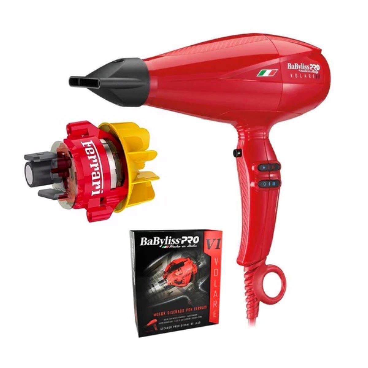 SECADOR VOLARE V1 MOTOR 6 NIVELES FERRARI BABYLISSPRO EN COLOR ROJO - 1