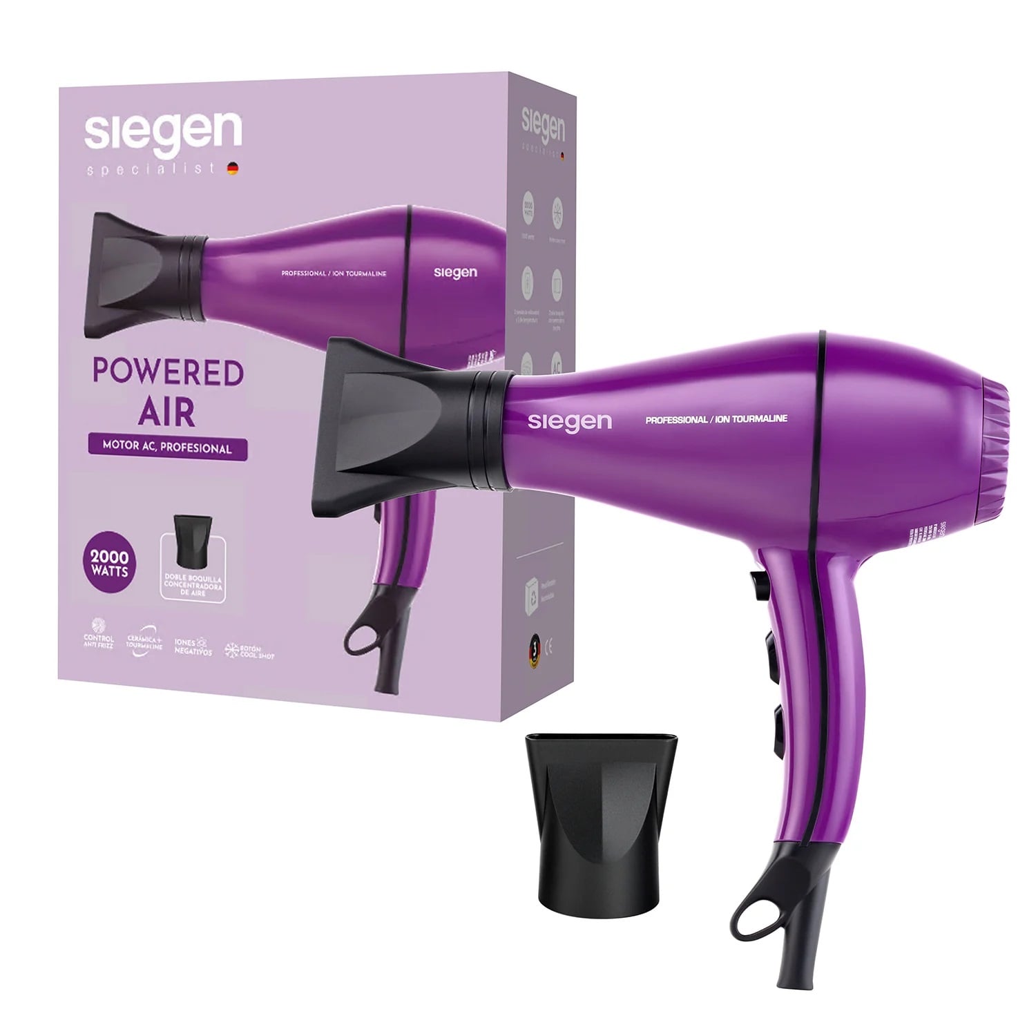 SECADOR DE PELO SIEGEN POWERED AIR PURPURA SG3047 2000WATTS - 1