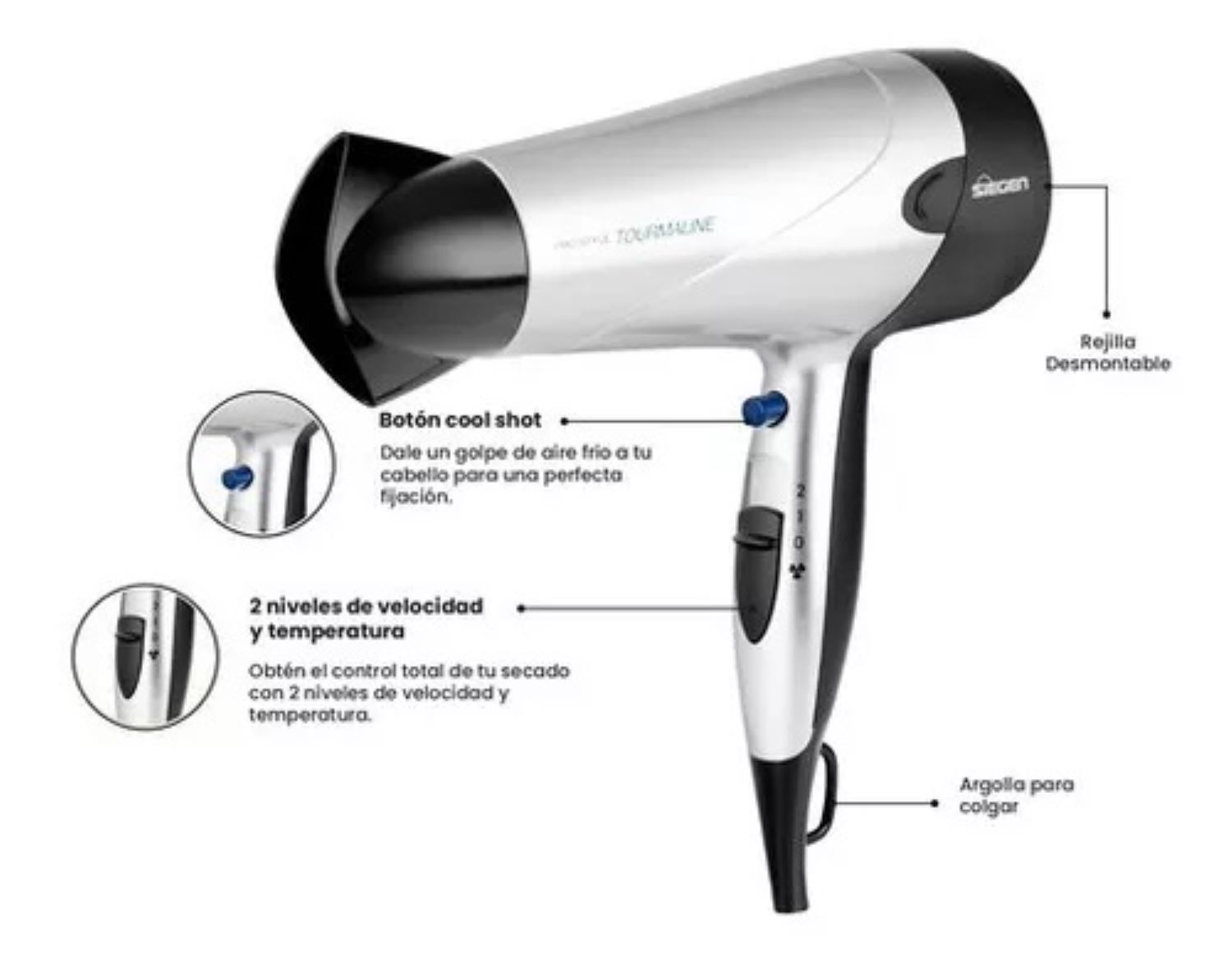 SECADOR DE PELO SIEGEN SIGNATURE SILVER SG3025S 2000WATTS - 9