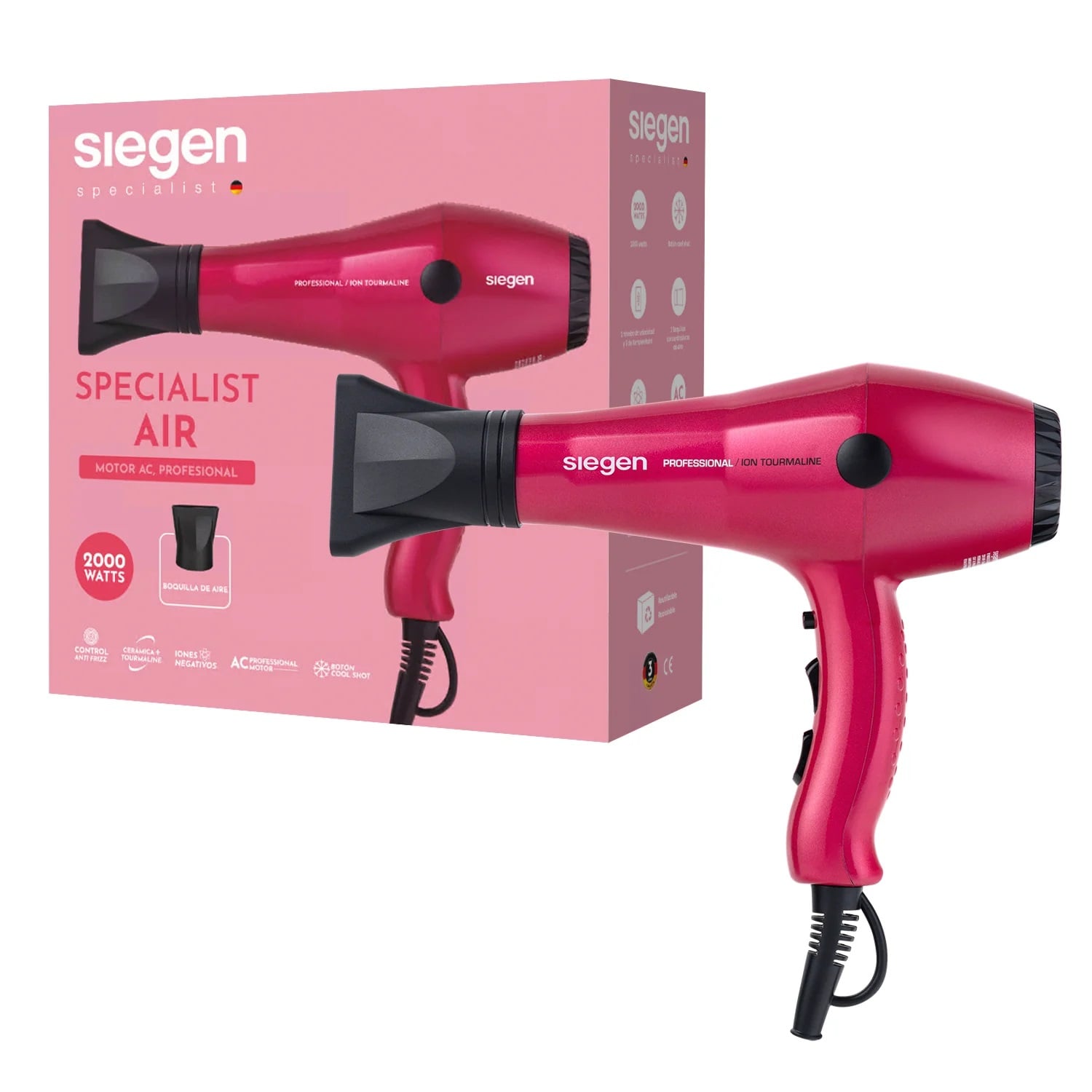 SECADOR DE PELO SIEGEN SPECIALIST AIR ION NEGATIV ROSA SG3049C01 2000W - 1