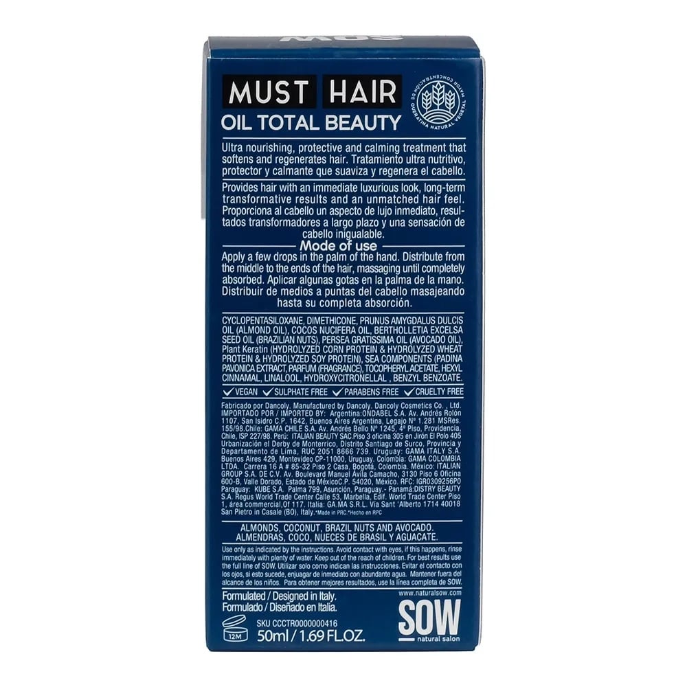 SOW ACEITE CAPILAR REPARADOR CON PROTECCION TE RMICA TOTAL BEAUTY 50ML - 3