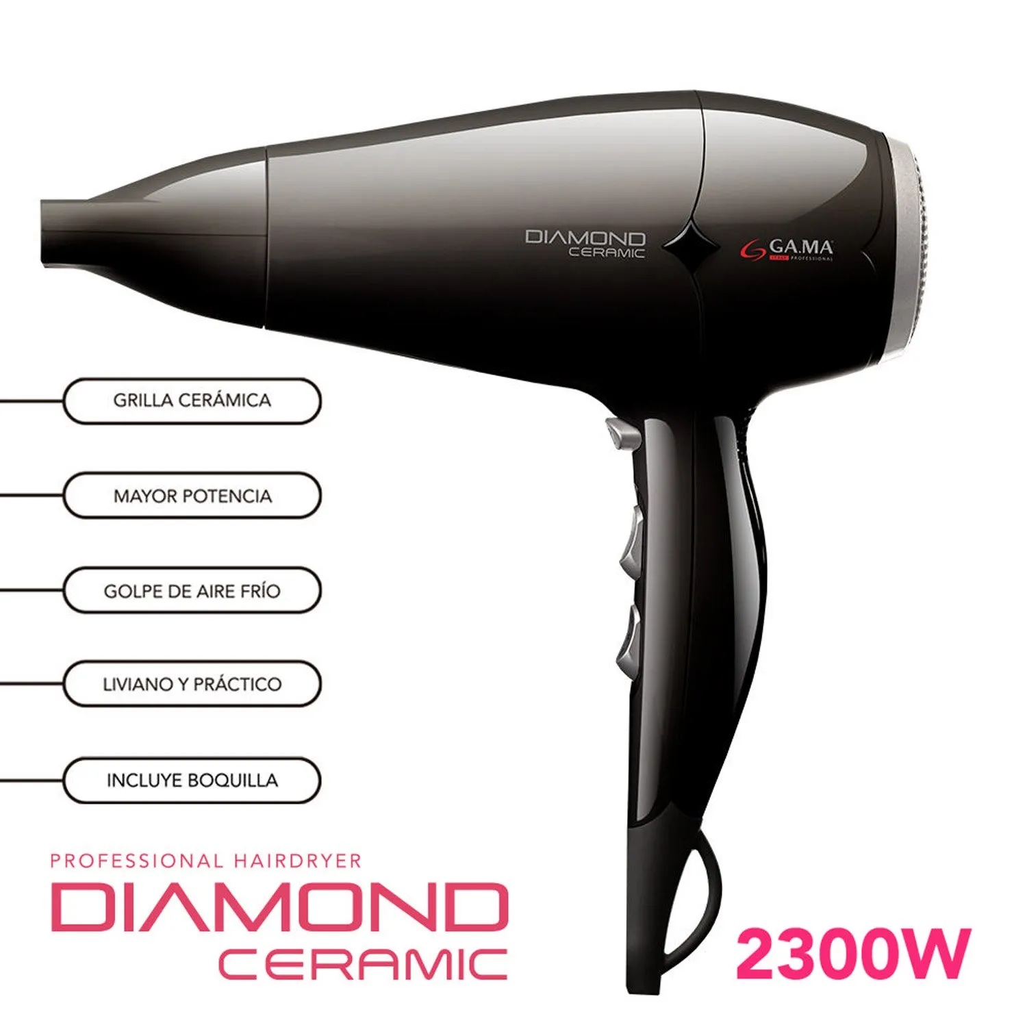 SECADOR DIAMOND CERAMIC ANTIBACTERIAL PELO CERAMICA 2300W NEGRO GAMA - 3
