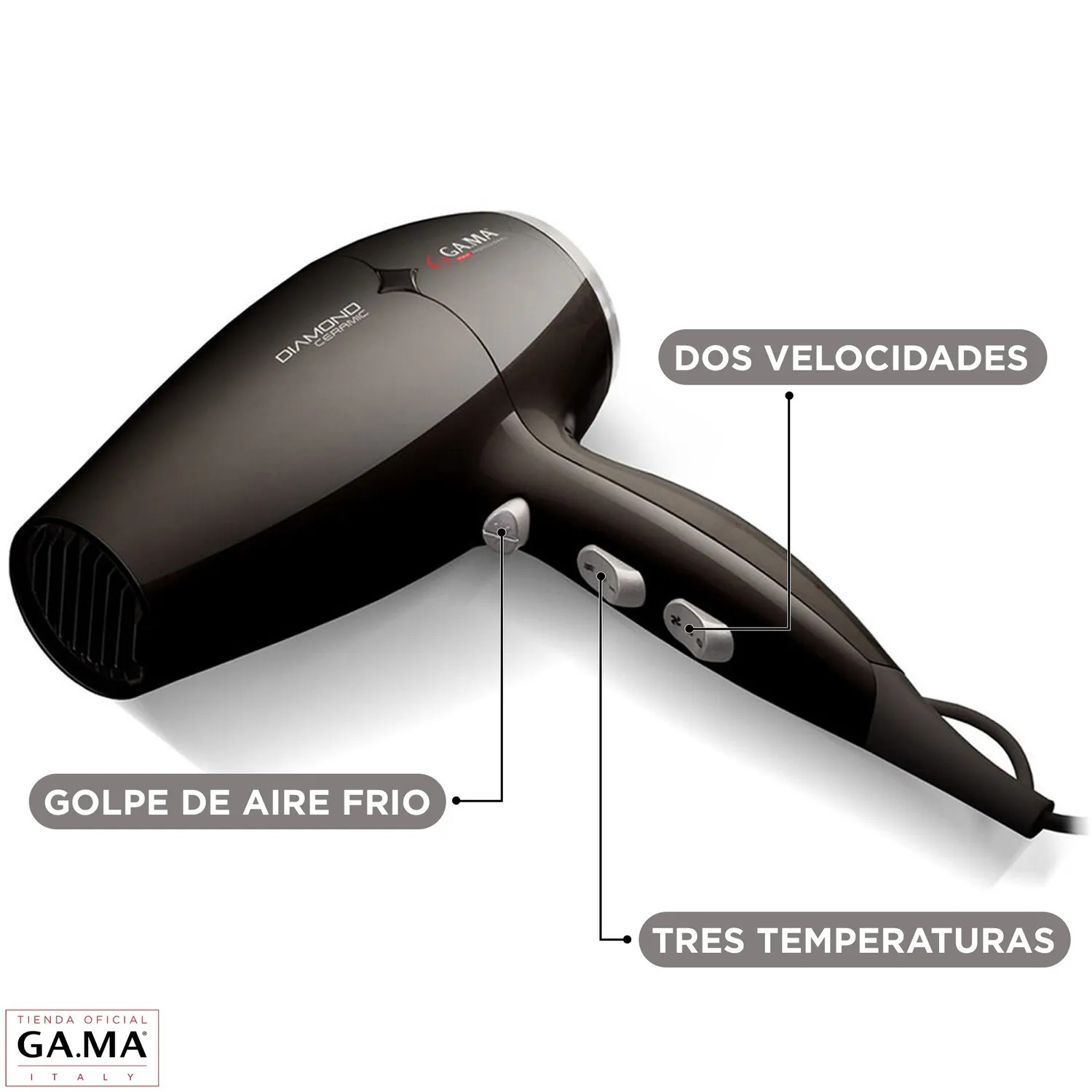SECADOR DIAMOND CERAMIC ANTIBACTERIAL PELO CERAMICA 2300W NEGRO GAMA - 4