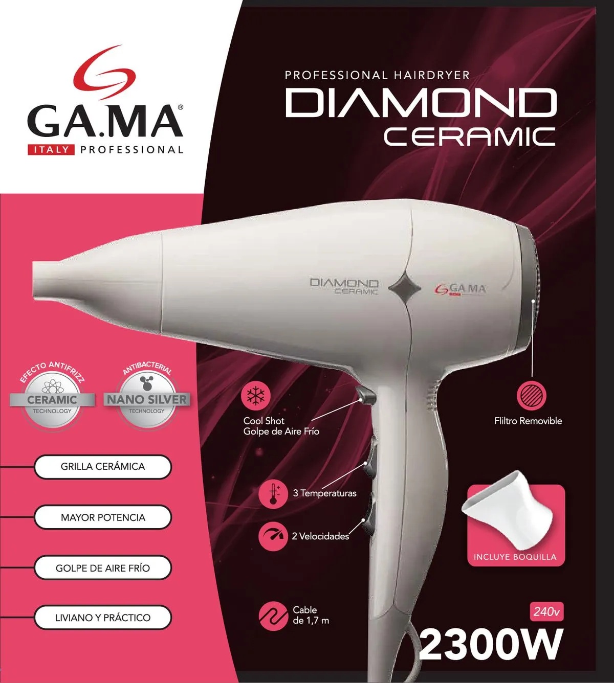 SECADOR DIAMOND CERAMIC ANTIBACTERIAL PELO CERAMICA 2300W BLANCO GAMA - 5