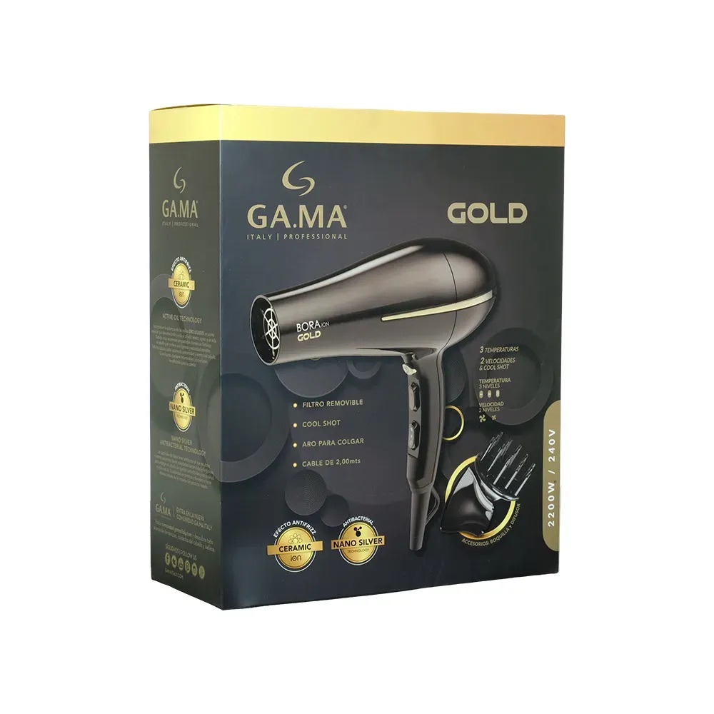 SECADOR DE PELO CERAMIC ION BORA GOLD COLOR NEGRO GAMA 2200W - 8