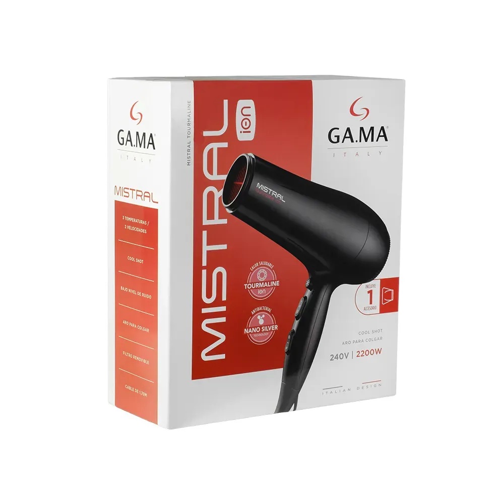 SECADOR DE PELO MISTRAL TOURMALINE ION NANO SILVER GAMA 2200W NEGRO - 4