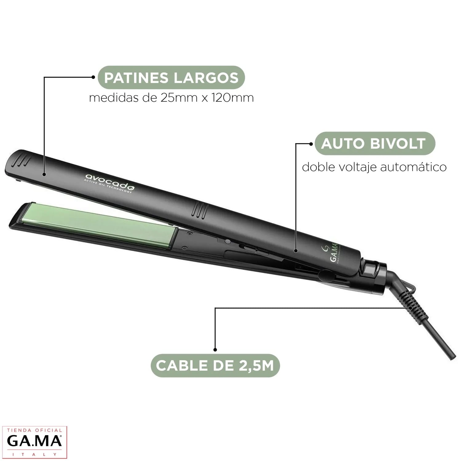 PLANCHA AVOCADO CERAMIC ION + NANO SILVER GAMA NEGRO CON VERDE 230C - 3
