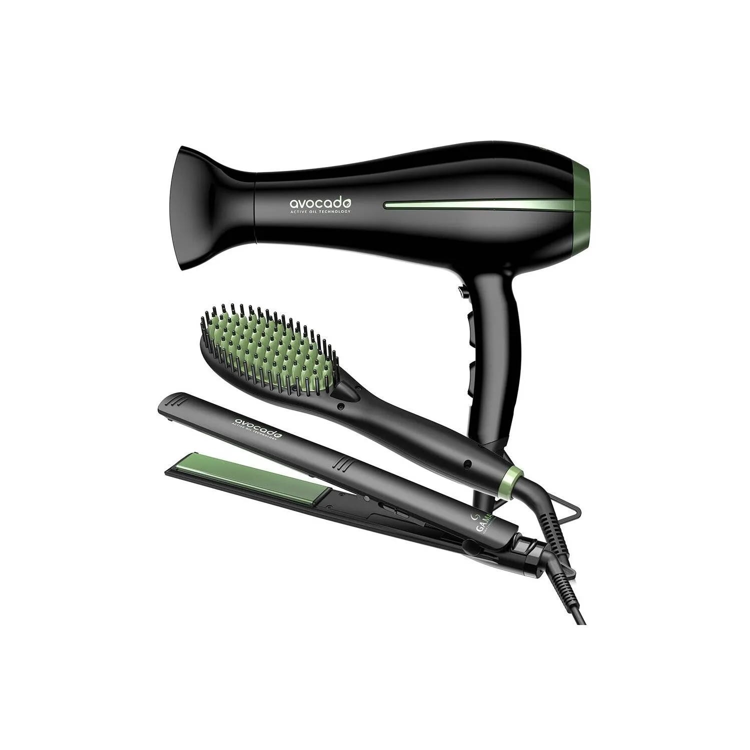 KIT TRIPLE SECADOR BORA + ALISADOR + CEPILLO SECADOR AVOCADO GAMA 2200W - 230C - 200C - 1