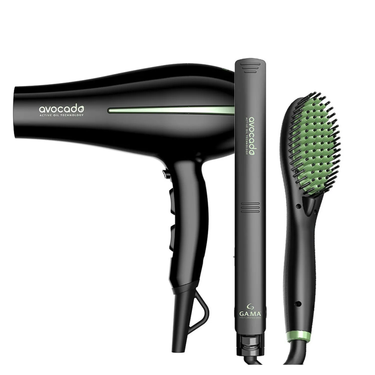KIT TRIPLE SECADOR BORA + ALISADOR + CEPILLO SECADOR AVOCADO GAMA 2200W - 230C - 200C - 5