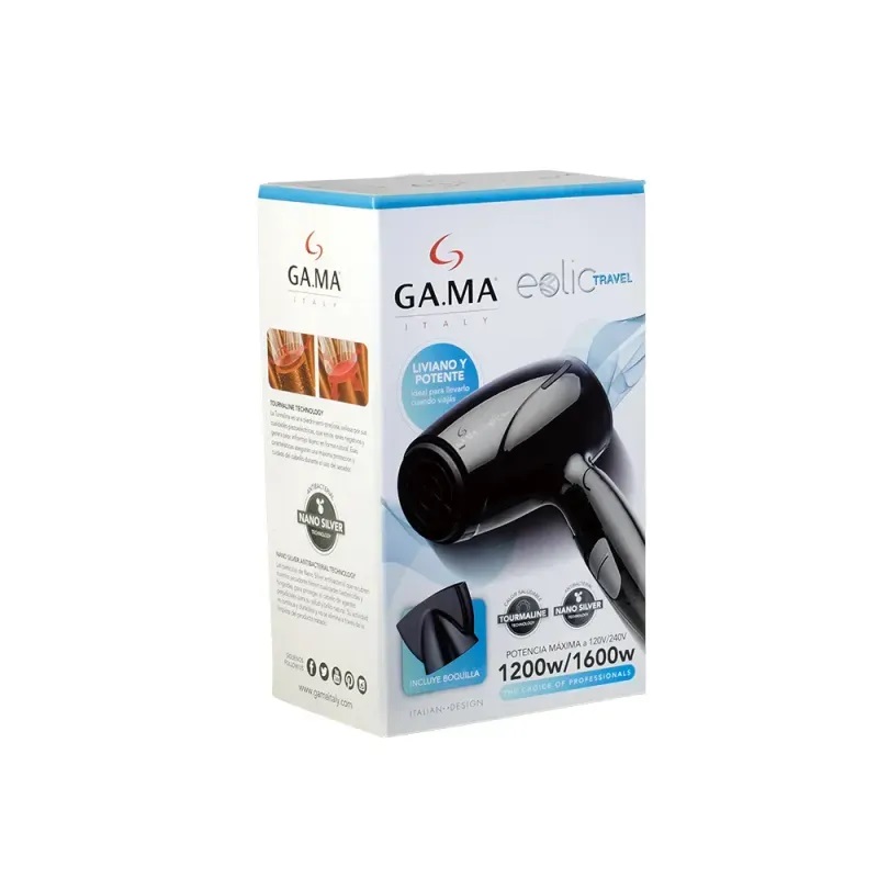 SECADOR EOLIC TRAVEL TURMALINA PLEGABLE COMPACTO NEGRO GAMA DE 1200/1600W - 6