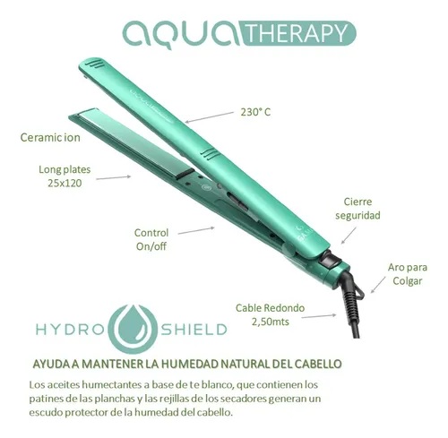 PLANCHA ALISADOR DE PELO GAMA ELEGANCE AQUA THERAPY HYDRO VERDE 230C - 4