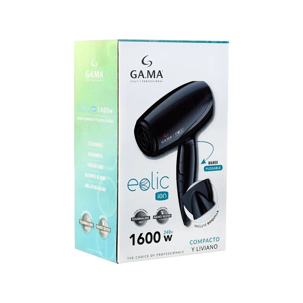 SECADOR DE PELO GAMA EOLIC ION MINI 1600W PLEGABLE LIVIANO VIAJE NEGRO - 5