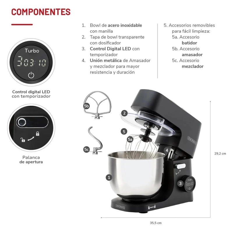 BATIDORA PLANETARY THOMAS TH-915PND 1000W -5 LITROS- DIGITAL - 5