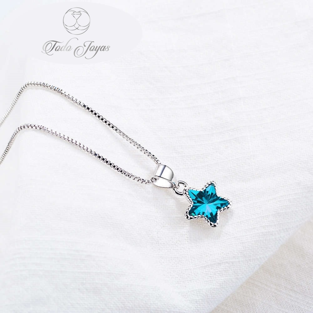 COLLAR TODOJOYAS ENCHAPADO EN PLATA ESTRELLA CIRCON AZUL PLATEADO - 3
