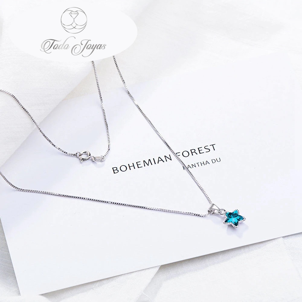 COLLAR TODOJOYAS ENCHAPADO EN PLATA ESTRELLA CIRCON AZUL PLATEADO - 4