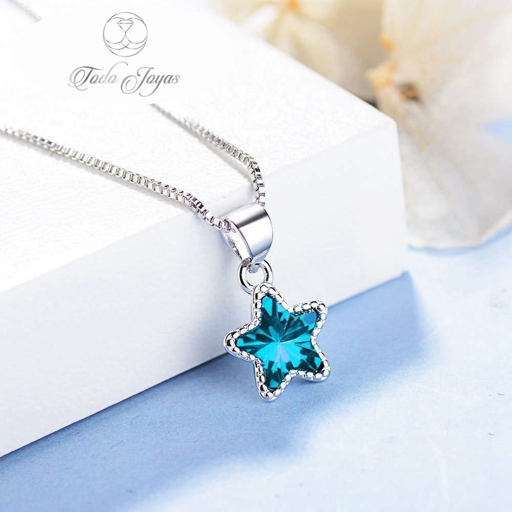 COLLAR TODOJOYAS ENCHAPADO EN PLATA ESTRELLA CIRCON AZUL PLATEADO - 5