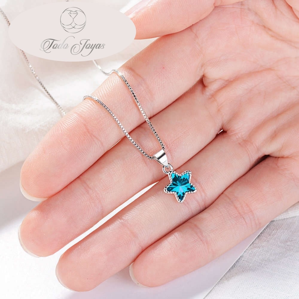 COLLAR TODOJOYAS ENCHAPADO EN PLATA ESTRELLA CIRCON AZUL PLATEADO - 6