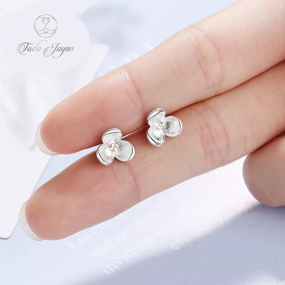 AROS TODOJOYAS DE FLOR TRES PETALOS PLATEADOS PLATA - 3