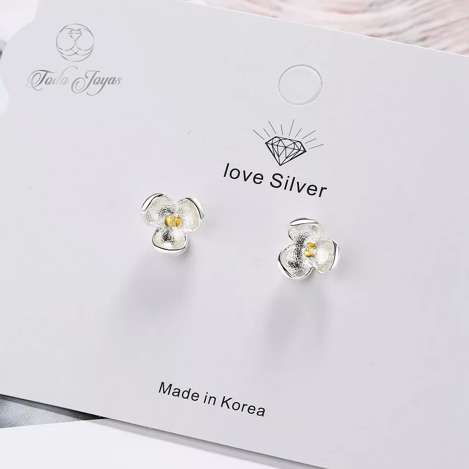 AROS TODOJOYAS DE FLOR TRES PETALOS PLATEADOS PLATA - 4